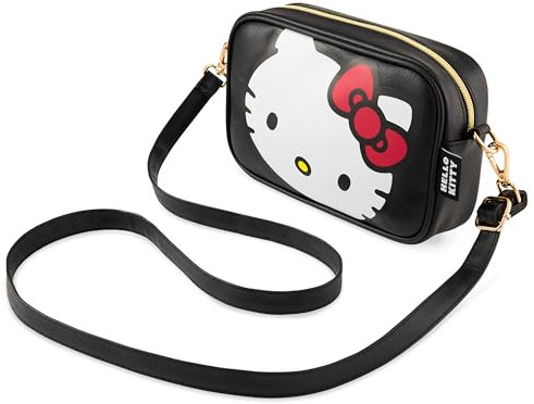 Hello Kitty Borsa Tracolla con Tracolla Rimovibile, Scomparto Interno e Cerniera(Nero)