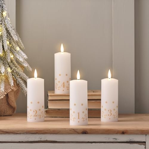 Lights4fun TruGlow® 4er Set Adventskerzen mit Zahlen, Fernbedienung und Timer - LED Kerzen für Adventskranz