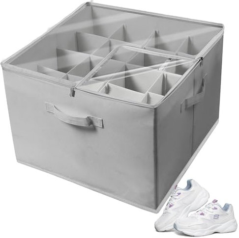 BASVII Schuhschrank für Schrank zur Aufbewahrung von Schuhen - Schuhorganizer Platzsparend mit 16 Fächern - Schuhaufbewahrung mit PVC-Deckel und Griffen für einfache Pflege und Mobilität