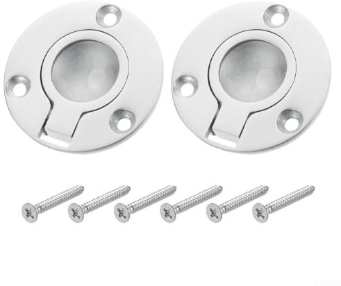 Oniissy Flush for Ring Pull Handle, 2Pcs 316 Stainless Steel Round Recessed Door Pull with Screw, Door Latch for Marine