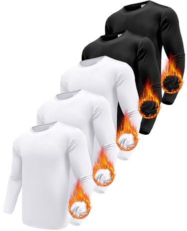 Boyzn Herren 5er Pack Set Warmes Wollfleece Futter Langarm Sport Basisschicht Kälteschutzausrüstung Winter Skifahren Sport Unterhemd 5P01-XL