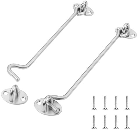 OUTALIZ 2 Stück Sturmhaken, 6 Zoll Edelstahl Torriegel Sturmhaken, Sturmhaken aus Edelstahl, Sturmhakens aus Edelstahls mit Ösen, Mit Schrauben, Verwendet für Fenster, Rollladentüren, Schiebetüren