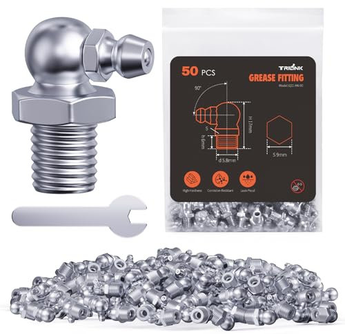 TRILINK Schmiernippel M6, metrische Schmier fittings mit 90-Grad-Winkel, Schmiernippel-Kit mit Schraubenschlüssel - Ideal für Automotive, Landwirtschafts und Industriemaschinen (50 Stück)