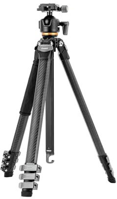 Fotopro Compact Carbon Fiber Travel Tripod, 60 inches Professional Heavy Duty Tripod with Profile Legs Super-Large Ball Head Weatherproof Bag, Fotopro Origin Golden Max Load 33lbs (Black)
