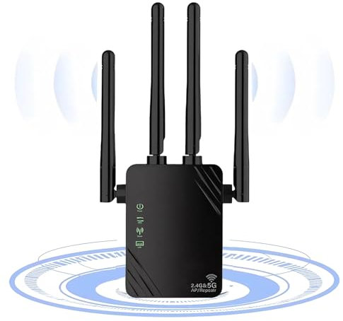 1200Mbps Ripetitore WiFi, Porta Ethernet, Internet Booster, 2.4/5GHz Dual Band Amplificatore Wi-Fi Range Extender, Funziona con qualsiasi router Wi-Fi, Migliorare il segnale wireless domestico