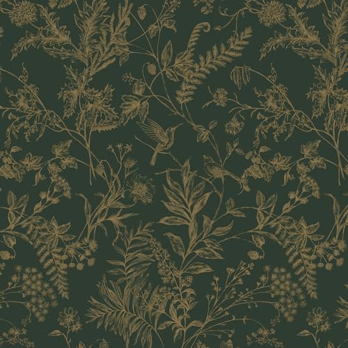 CiCiwind Self Adhesive Wallpaper 44CM×3M Green Gold Peel and Stick Contact Paper Thicken Floral Vinyl Wrap Waterproof Sticky Back Plastic Removable Stick on Wallpaper for Wall Cabinet Decor