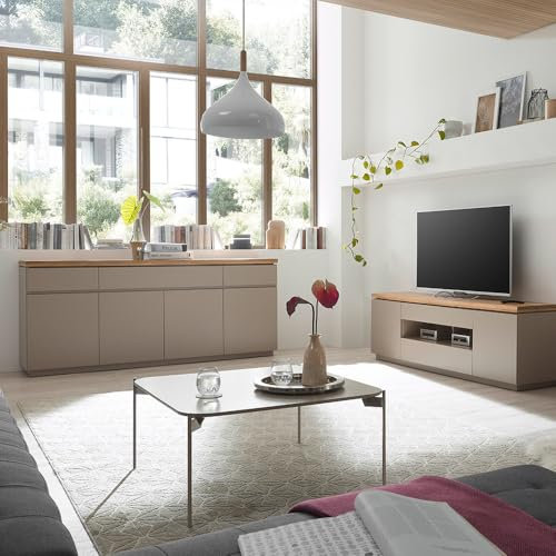 Lomadox Wohnzimmer Set grau mit Akazie massiv modern mit Lowboard, Sideboard, 2-teilig