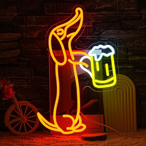 LMSIGNLY Dachshund Neon Zeichen für Wand Dekor Dachshund Drink Bier Neon Licht Nette Hund Neon Lichter Bier LED Neon Licht für Haustier Shop Bar Pub Party Hund Liebhaber