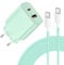 Cargador USB C de 20W - Carga Súper Rápida de Doble Puerto con Cable USB C de 2M, Adecuado para iPhone 16/15, para Samsung Galaxy, para iPad, para Pixeli etc (Verde)