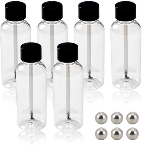 NICENEEDED 6 Flacon de Vernis à Ongles de 51 ML avec Capuchon Pinceau et Billes Bouteilles D'Huile pour Cuticules Rechargeables en Plastique Transparent Vides Contenants de Voyage pour Nail Art