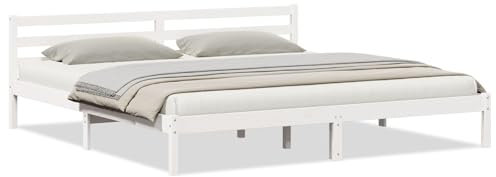 vidaXL Minimalistisches weißes Bettgestell 210 X 180 cm für 2 Erwachsene | Langlebige Naturholz-Konstruktion für drinnen | Einfache Montage | Glatte Oberfläche | Moderne Schlafzimmer-Essentials