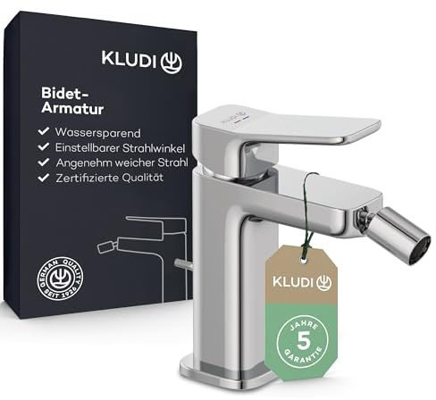 KLUDI-X3 Einhebel-Bidetarmatur mit Zugstangen-Ablaufgarnitur, Komforthöhe 100 mm, einstellbarer Winkel des Strahls, wassersparend (4,5 l bei 3 Bar), Chrom