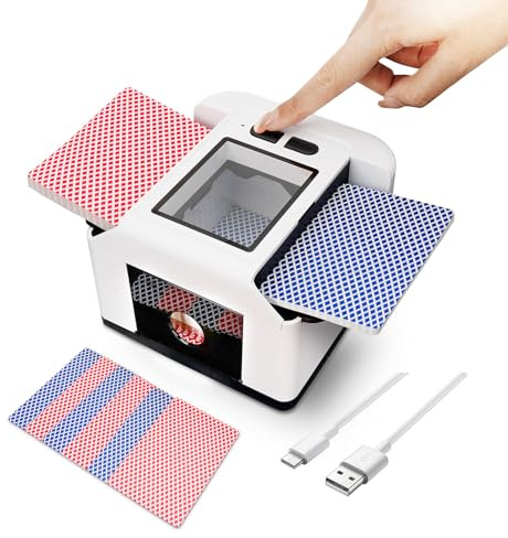 Barajador de Cartas automático eléctrico, Mezcladora de Tarjetas Recargable y de bajo Ruido, Mezcla Uniforme, para 1–2 mazos, Modos Automático y Manual, Ideal para Poker, UNO, Bridge, Blackjack
