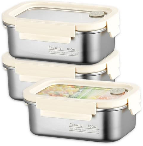 Juego de 3 fiambreras de acero inoxidable, recipientes herméticos y a prueba de fugas con tapa, 800 ml para alimentos, fiambreras y preparación de alimentos, para lavavajillas, microondas, congelador