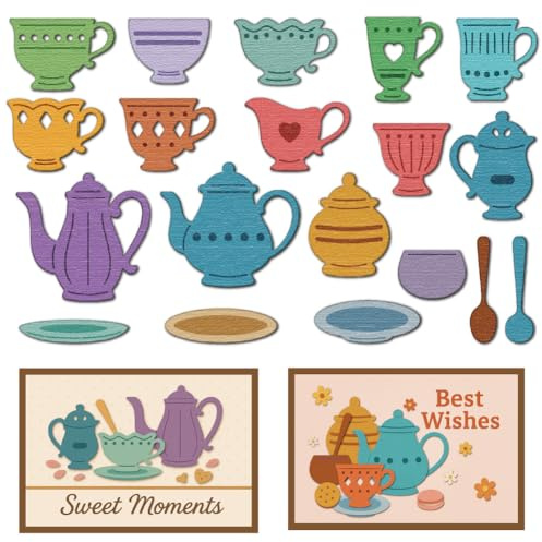 DELORIGIN 14styles Cup Teapot Die Cuts Metal Cutting Dies Card Making Cutting Stencils Template for DIY Embossing Scrapbooking Craft Paper Photo Album Greeting Card Gift Festival Invitation Decorative