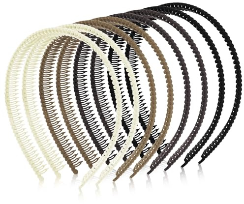 LOPHE 8 PCS Serres-têtes Zig Zag - Bandeau de Sport Anti-Glisse avec Dents de Requin pour Femme et Homme - Pratique pour le Yoga, Fitness ou Maquillage - en ABS Léger Sans Marquage - Couleur