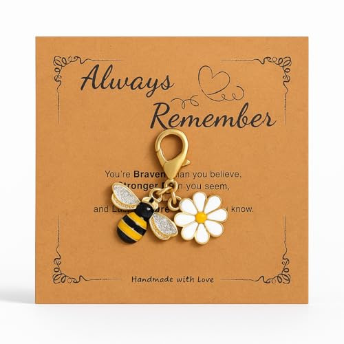 DONWOIE Schlüsselanhänger Biene, Blumen Schlusselband für Taschenaccessoire | Süßer Schluisselringe mit Gänseblümchen-Anhänger und Ermutigender Karte Geschenk für Naturliebhaber Freunde Mädchen
