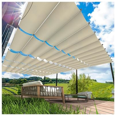Voile d'ombrage rétractable en forme de U pour pergola - 1 m x 5 m - Housse de protection solaire parfaite pour l'extérieur