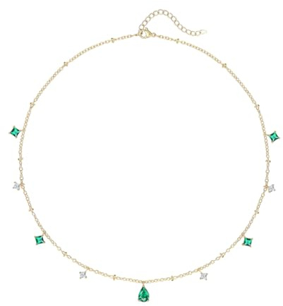 Goldkette Damen 14K Vergoldet, Smaragd Kette Grün Vintage Schmuck, Kette Gold Damen Choker Mädchen Wasserfest, Goldkette mit Anhänger Smaragd Kristall, Halskette Mädchen Gold Eleganter Goldschmuck