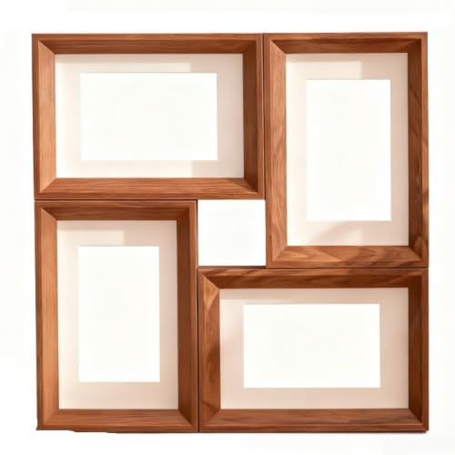 Bilderrahmen, 4 Fächer, 15,2 cm, 29 x 29 cm, Wandmontage, Tisch-Kombination, schwarz-weiß, bedrucktes Bilderrahmen-Set (Teak)