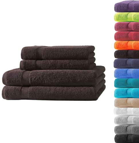 Loomiva Frottier Set 2X Handtuch + 2X Duschtuch | 500g/m² | 100% Baumwolle | ideal für Reisen & Gym und Sport | Öko-TEX Standard 100 | Kaffeebraun
