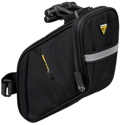 Topeak Aero Wedge Pack DX Satteltasche Schwarz 1,3 L, Fahrradtasche aus 600D Polyester mit QuickClick Halterung und Reflexstreifen, wasserabweisende Bikepacking Tasche