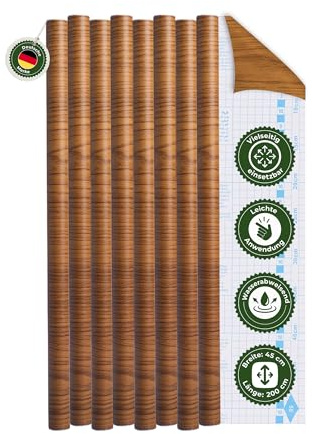 Veluxis Möbelfolie 8er-Set selbstklebend Holzoptik Nussbaum – 45 × 200 cm | zuschneidbar, rückstandsfrei entfernbar