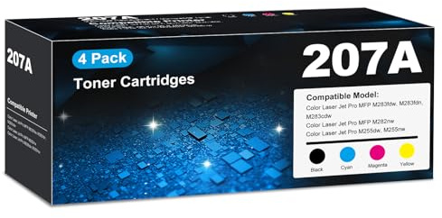 207A Toner Set M283fdw M255dw Kompatibel für HP 207A 207X mit Chip, 4-Pack | Kompatibel für Color Laser Jet Pro MFP M283fdn M283cdw M282nw M255nw, W2210A W2211A W2212A W2213A, Schwarz Cyan Gelb Magenta