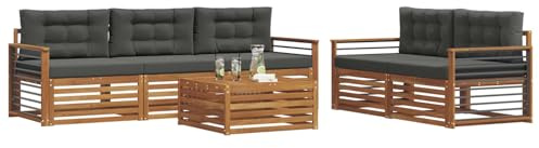 vidaXL Outdoor-Sofagarnitur mit Kissen 6 pcs Natur und Anthrazit, Garten, modernes Outdoor-Sofa, gemütliche Terrassen-Sitzgruppe aus robustem Material