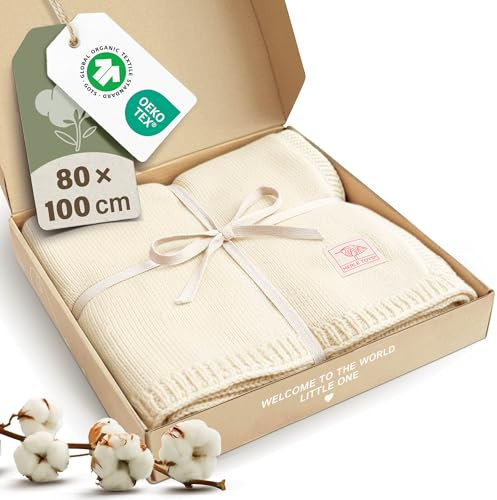Merle Toys Babydecke Baumwolle, Baby Decke Neugeborenen, 100% Bio, Perlweiß | Strickdecke Baby, GOTS & Oeko-TEX zertifizierte Kuscheldecke Baby, Blanket Newborn Cotton, Babydecke Bio Baumwolle