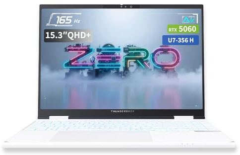 Thunderobot Zero Air 15 Light Gaming Laptop with Intel Core Ultra 7 356H, GeForce RTX 5060, 15.3-inch 2.5K 165Hz OLED Display, 1.54kg Body, 32GB DDR5, 1TB SSD for Creators and Gamers (White)