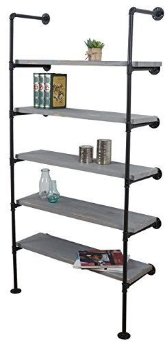 Standregal HWC-C45, Wohnregal Bücherregal Ablageregal, Industriedesign Holz Metall, 165x80x28cm - grau