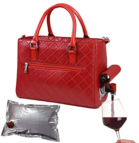 Primeware Isolierte Getränkedose mit 3 l Blasentasche | Wärmespeicherung | Tragbarer Trinkspender für Wein, Cocktails, Bier, Alkohol | Kunstleder-Finish (rot gesteppt)