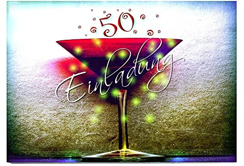 DigitalOase 10 Einladungskarten 50. Geburtstag MIT INNENTEXT 50. Jubiläum Geburtstagskarten MENGE WÄHLBAR Klappkarten Kuverts Format DIN A6#KELCHR (10)