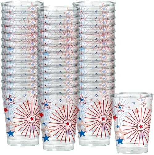amscan 350455 Becher-Set, rot, blau und weiß, Sterne, Kunststoff, 40 Stück