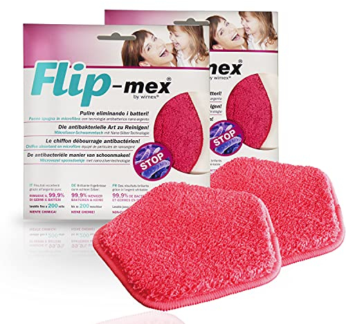 Bio-mex® Panno Spugna Flip-mex Microfibra Pulizia casa 16x16cm - Superassorbente Antibatterico Antiodore. - 2 Pezzi