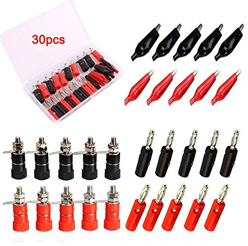 RUNCCI 30Pcs 4MM Audio Banana Plugs,Binding Post Connector,Circuit Testing Alligator Clip,for Speaker Wire, Wall Plate, Home Theater, Audio/Video Receiver, Amplifiers and Sound Systems