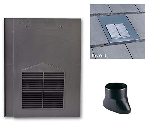 Grey Roof Tile Vent - Flat Tile Vents with Flexi Pipe Adaptor - Compatible with Sandtoft Calderdale, Russell Grampian, Redland Mini Stonewold & Marley Modern Tiles