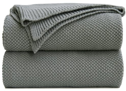 Longhui bedding Medium Grey Cotton Cable Knit Throw Blanket for Couch Sofa Bed, Home Decorative Throws, Large Woven Throw Blankets, Gray 3.5 Pounds 60 x 80 Inch