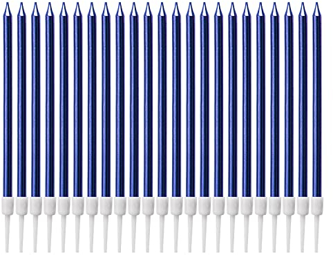 LUTER Metallische Kerze, lang, Blau, Geburtstagskerzen mit Ständer, Kuchenkerzen für die Dekoration von Partys, Hochzeiten, Geburtstagen (24 Stück)