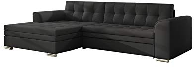 MOEBLO Ecksofa mit Schlaffunktion ohne Bettkasten Sofa Couch L-Form Polstergarnitur Wohnlandschaft Polstersofa mit Ottomane Couchgranitur mit Bettfunktion - Carlos (Schwarz (Soft 11), Ecksofa Links)