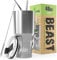 Beast Thermobecher 1050 ml - Silber I Mehrweg Thermo Kaffeebecher To Go mit 2 Strohhalmen & Reinigungsbürste I Doppelwandiger Trinkbecher aus Edelstahl I Perfekt für Kaffee oder Eiskaffee I BPA-frei