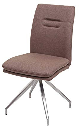 Mendler Esszimmerstuhl HWC-H70, Küchenstuhl Lehnstuhl Stuhl, Stoff/Textil Edelstahl gebürstet - braun