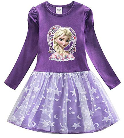 Nemopter Girls Princess Kids Spring Wedding Ceremony Casual Dress for Kids 2-7 Years, morado, 5-6 años