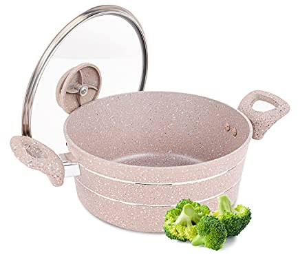 Royalford Cocotte avec couvercle en verre | Marmite à induction avec revêtement en granit anti-adhésif | Construction en aluminium avec fond à induction de 3,8 mm et poignées froides au toucher |