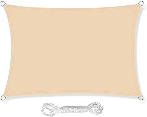 HEYOMART Sun Shade Sail 3m x 5m Rectangle Shade Sails Waterproof Outdoor Garden Patio Party Sunscreen Awning Canopy 98% UV Block With Free Rope, Yellow