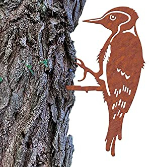 Illumino Baumstecker Metall Rost Gartendeko - Glücksvogel Specht - 2 mm Edelrost-Stahl, Naturrost Vogel Deko für den Garten, Gartendeko Rost, Baum Deko Garten, Zaundeko