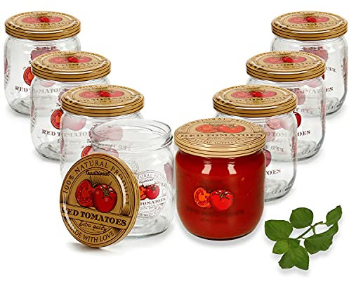 MamboCat Tomato Lot de 8 bocaux de conservation en verre 425 ml I Avec couvercle I sauces, soupes, tomates passées, etc. I Bocaux de conservation