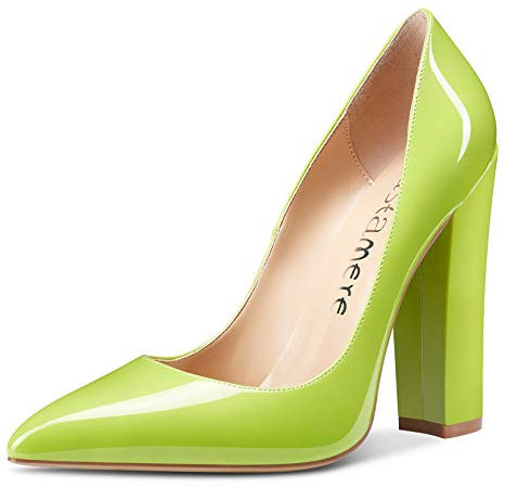 Castamere Scarpe col Tacco Donna Tacco a Blocco Alto 12CM High Heels Pumps Verde Pelle Verniciata Scarpe EU 37.5
