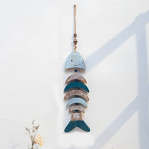 Holz Fische Anhänger,Retro Mediterraner Stil Deko Hänger Fisch mit Schnur Hängedeko Raumdeko Maritim Meer Dekoration Wanddeko Wandbehang Home Decor Apartment Schlafsaal Raumdekoration,Fischgräte #3